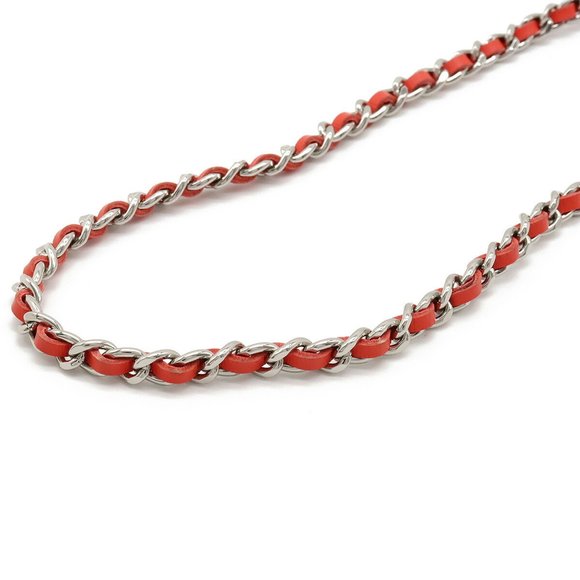 CHANEL Coco Mark Chain Wallet Shoulder Bag Border Patent Leather Orange Red I... - Picture 4 of 9